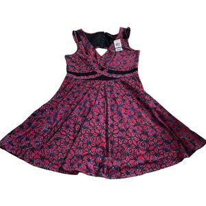 Material Girl NWT Romantic Goth Skater Dress Midriff Cutout Black/Red Print XL